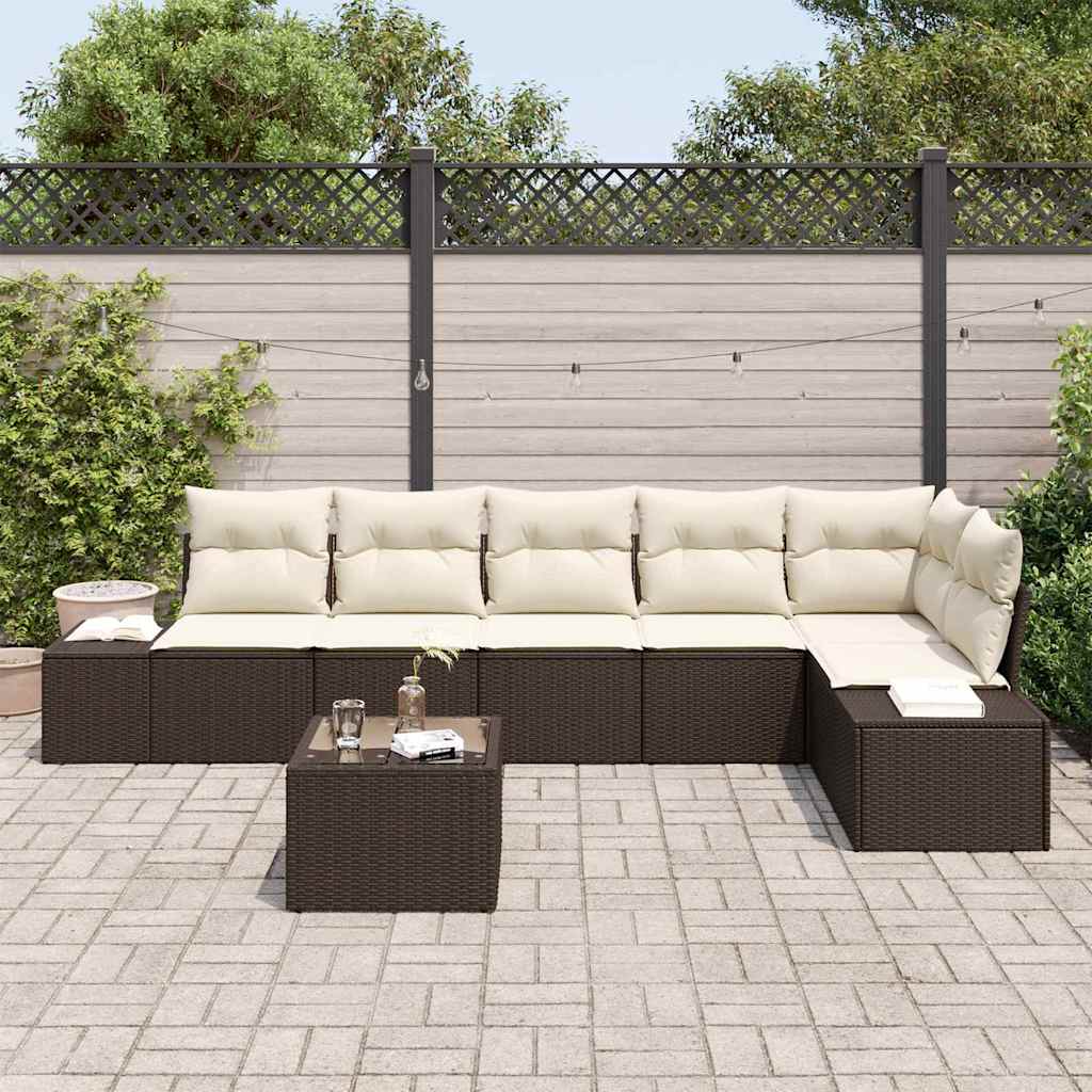 Garten-Sofa-Set mit Kissen mit Speicher 7 pcs Braun und Creme