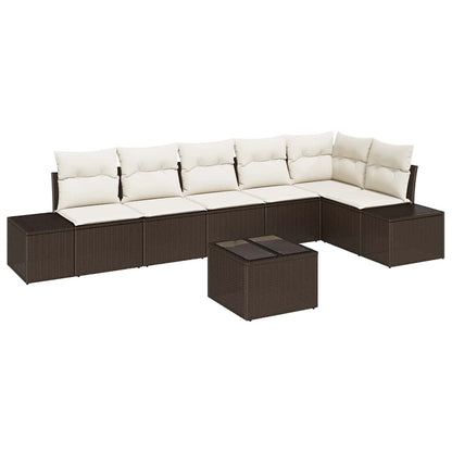 Garten-Sofa-Set mit Kissen mit Speicher 7 pcs Braun und Creme