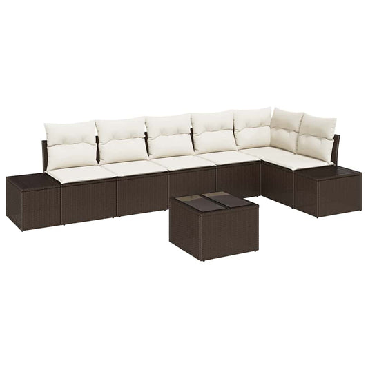 Garten-Sofa-Set mit Kissen mit Speicher 7 pcs Braun und Creme