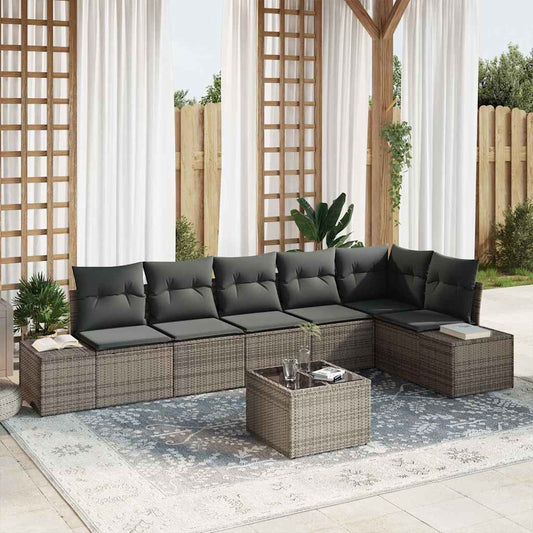 Garten-Sofa-Set mit Kissen mit Speicher 7 pcs Hellgrau