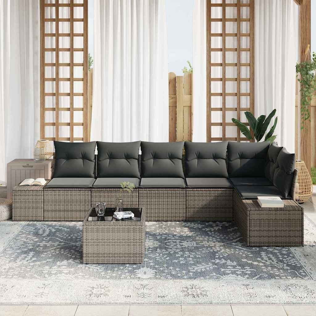 Garten-Sofa-Set mit Kissen mit Speicher 7 pcs Hellgrau