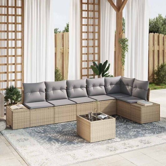 Garten-Sofa-Set mit Kissen mit Speicher 7 pcs Beige, Hellgrau