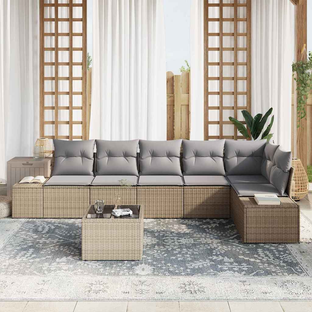 Garten-Sofa-Set mit Kissen mit Speicher 7 pcs Beige, Hellgrau
