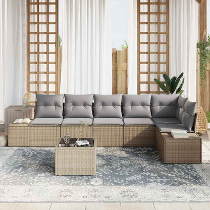 Garten-Sofa-Set mit Kissen mit Speicher 7 pcs Beige, Hellgrau