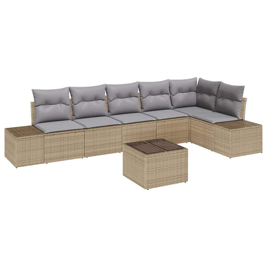 Garten-Sofa-Set mit Kissen mit Speicher 7 pcs Beige, Hellgrau