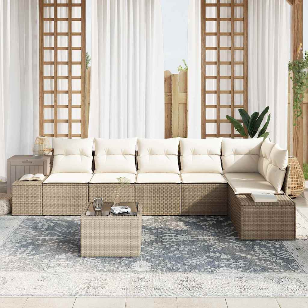 Garten-Sofa-Set mit Kissen mit Speicher 7 pcs Beige und Creme