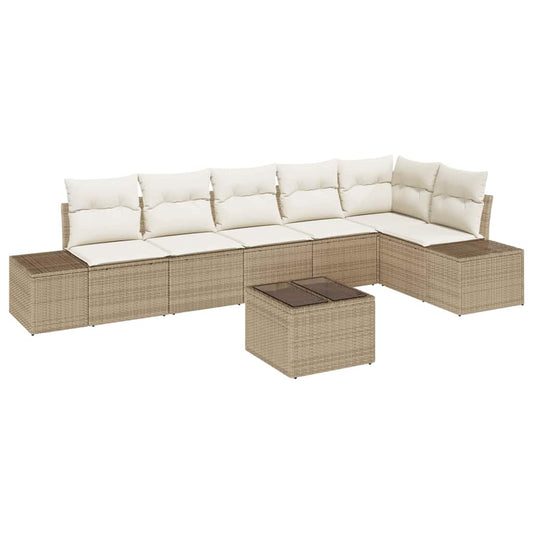 Garten-Sofa-Set mit Kissen mit Speicher 7 pcs Beige, Creme