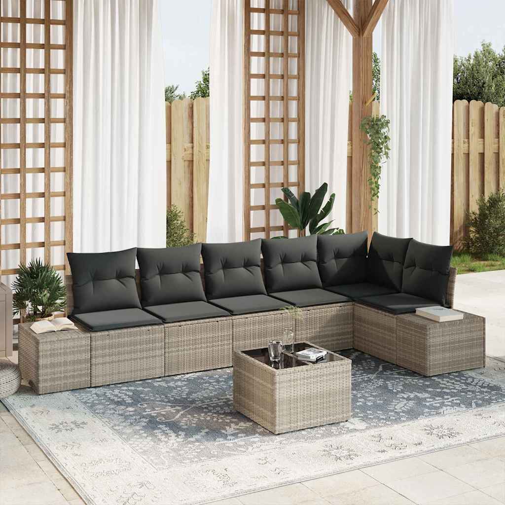 Garten-Sofa-Set mit Kissen mit Speicher 7 pcs Hellgrau
