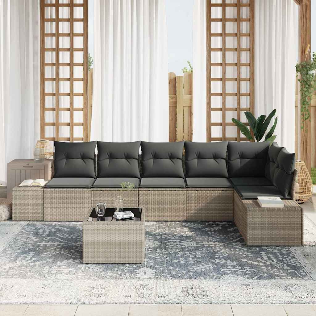 Garten-Sofa-Set mit Kissen mit Speicher 7 pcs Hellgrau