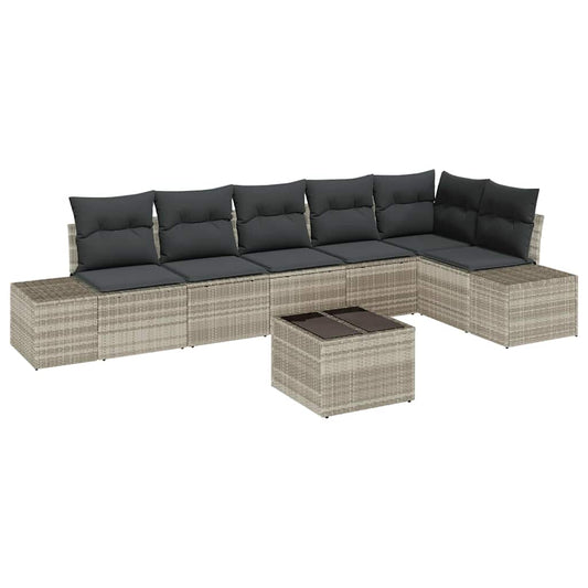 Garten-Sofa-Set mit Kissen mit Speicher 7 pcs Hellgrau