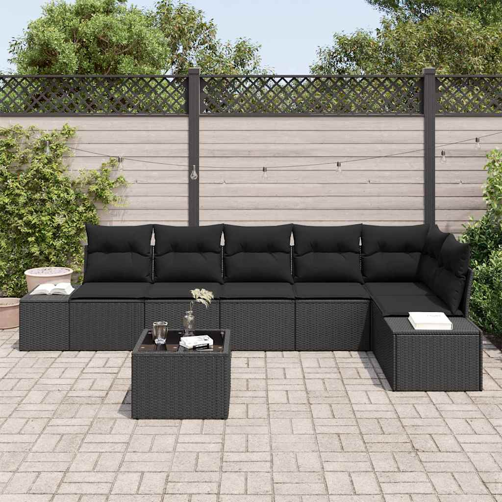 Garten-Sofa-Set mit Kissen mit Speicher 7 pcs Schwarz