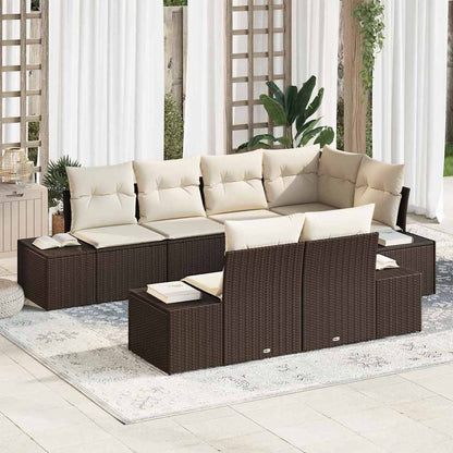 Garten-Sofa-Set mit Kissen mit Speicher 7 pcs Braun, Creme