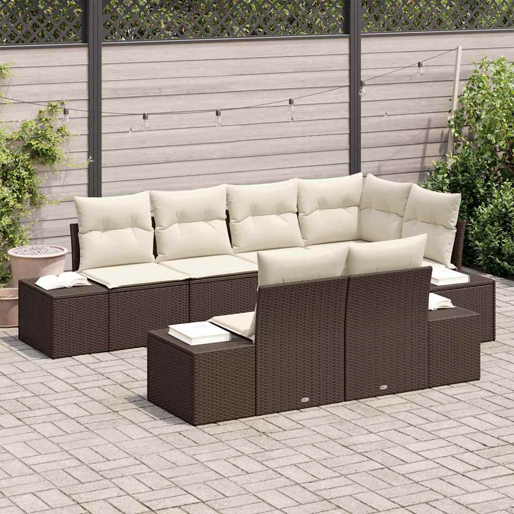 Garten-Sofa-Set mit Kissen mit Speicher 7 pcs Braun, Creme