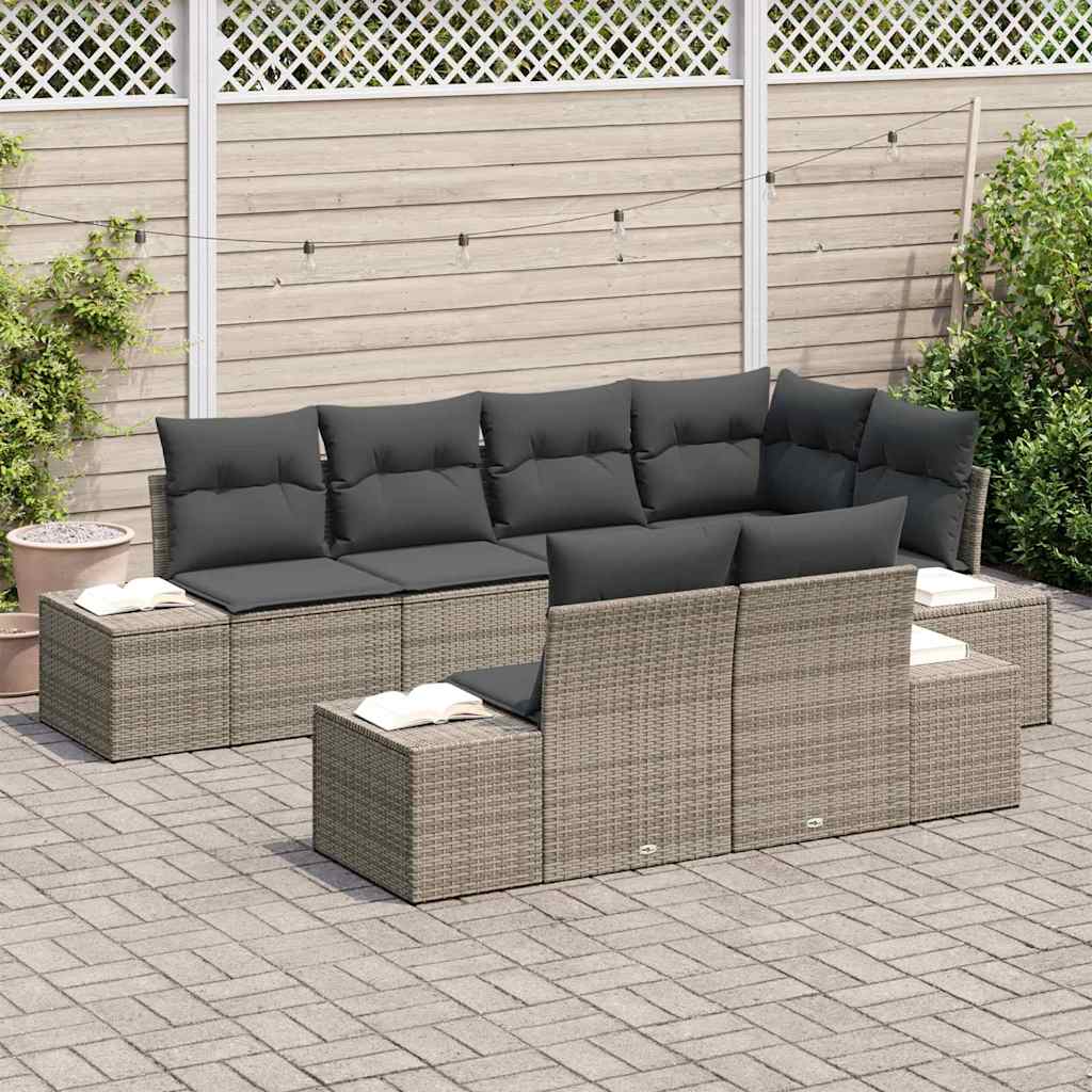 Garten-Sofa-Set mit Kissen mit Speicher 7 pcs Grau
