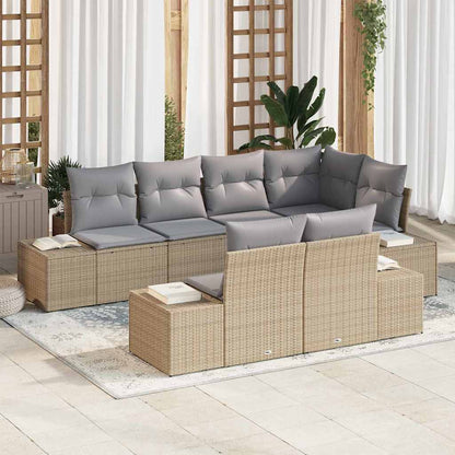 Garten-Sofa-Set mit Kissen mit Speicher 7 pcs Beige, Hellgrau