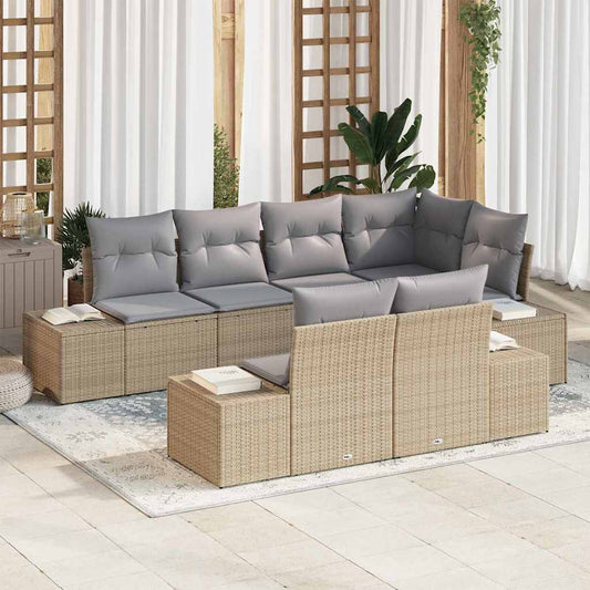 Garten-Sofa-Set mit Kissen mit Speicher 7 pcs Beige, Hellgrau