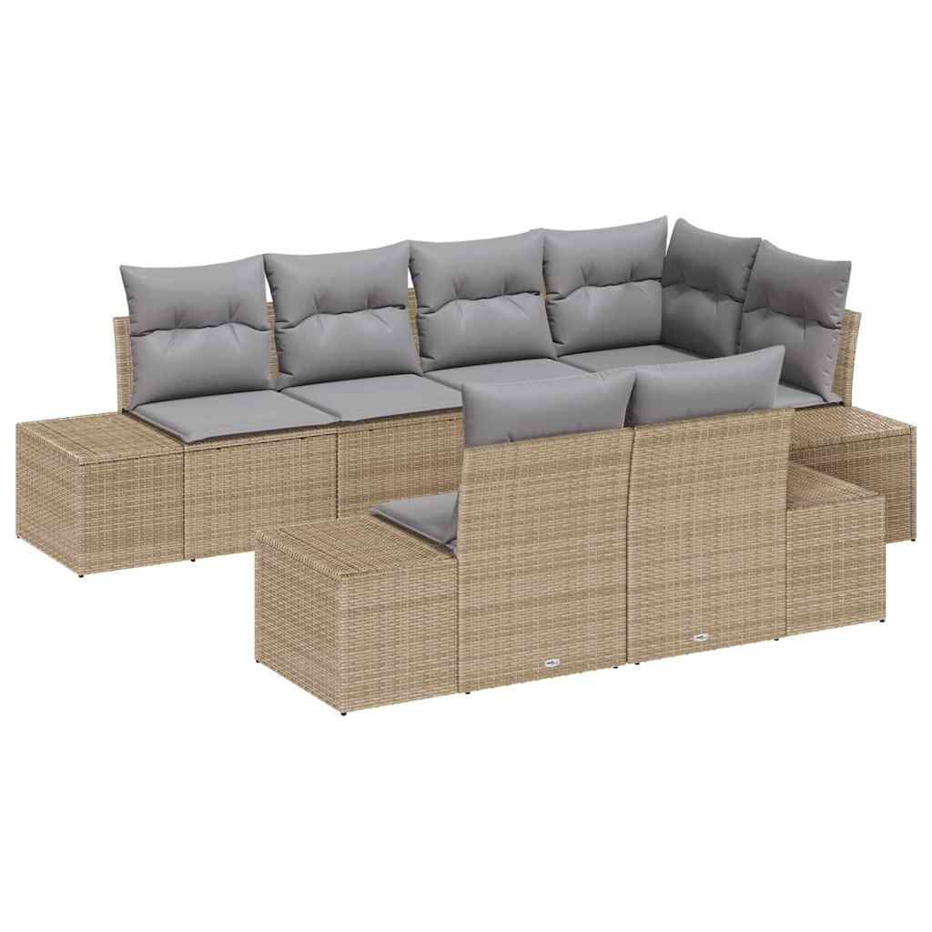 Garten-Sofa-Set mit Kissen mit Speicher 7 pcs Beige, Hellgrau