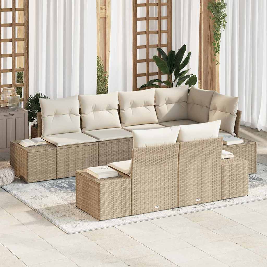 Garten-Sofa-Set mit Kissen mit Speicher 7 pcs Beige, Creme