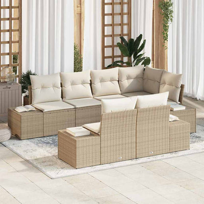 Garten-Sofa-Set mit Kissen mit Speicher 7 pcs Beige, Creme