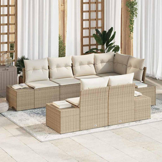 Garten-Sofa-Set mit Kissen mit Speicher 7 pcs Beige, Creme