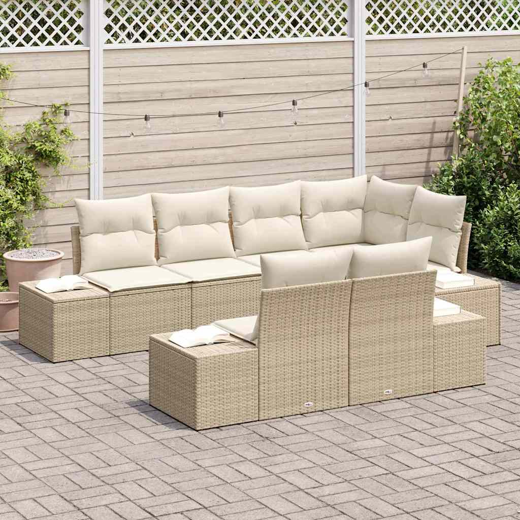 Garten-Sofa-Set mit Kissen mit Speicher 7 pcs Beige, Creme