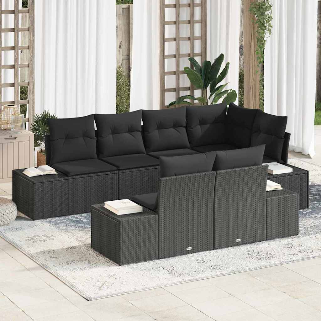 Garten-Sofa-Set mit Kissen mit Speicher 7 pcs Schwarz