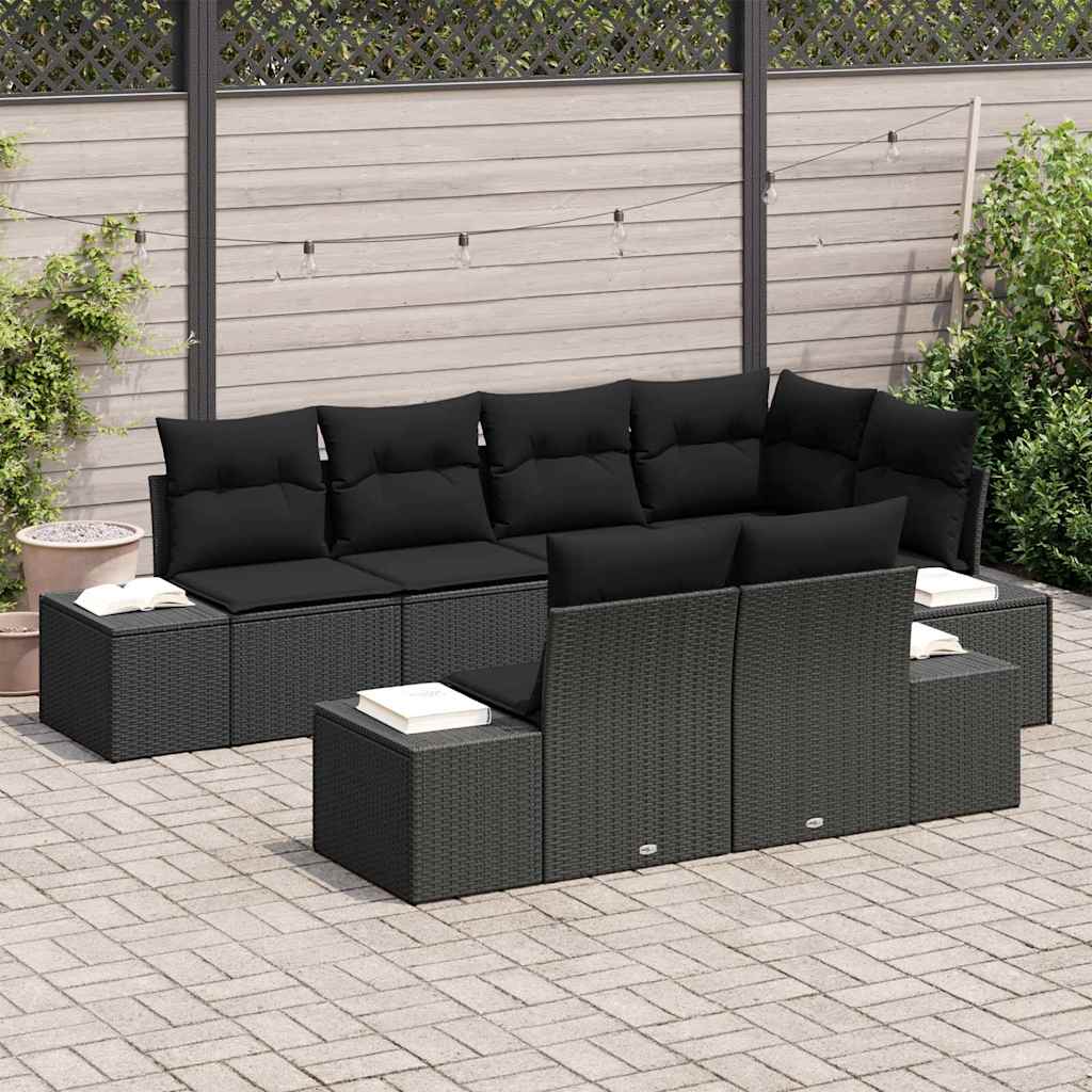Garten-Sofa-Set mit Kissen mit Speicher 7 pcs Schwarz