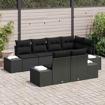 Garten-Sofa-Set mit Kissen mit Speicher 7 pcs Schwarz
