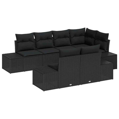 Garten-Sofa-Set mit Kissen mit Speicher 7 pcs Schwarz