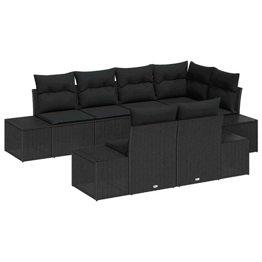 Garten-Sofa-Set mit Kissen mit Speicher 7 pcs Schwarz
