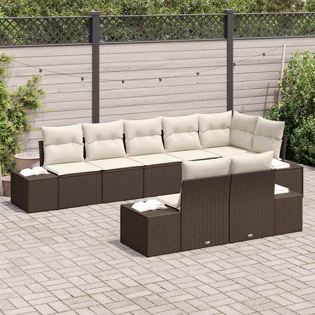 Garten-Sofa-Set 8 pcs Braun und Creme 319 x 154 x 85 cm