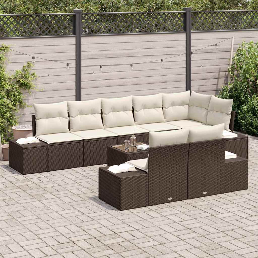 Garten-Sofa-Set 9 pcs Braun und Creme 319 x 154 x 85 cm