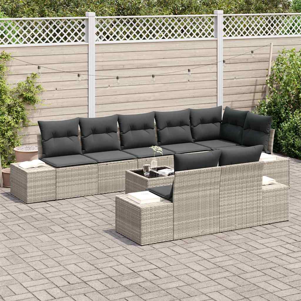 Garten-Sofa-Set 9 pcs Hellgrau 319 x 154 x 85 cm Poly Rattan