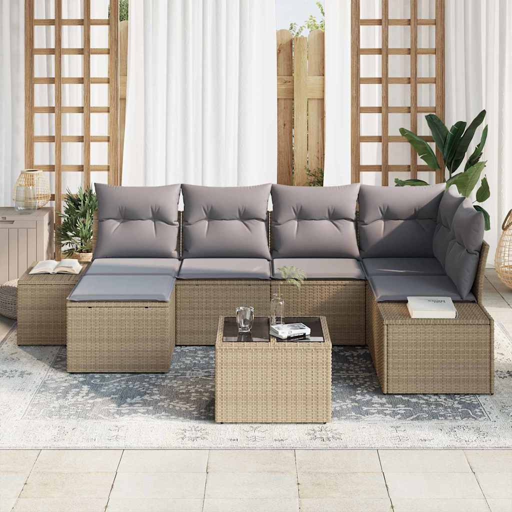 Garten-Sofa-Set 7 pcs Beige und Hellgrau 264 x 154 x 85 cm