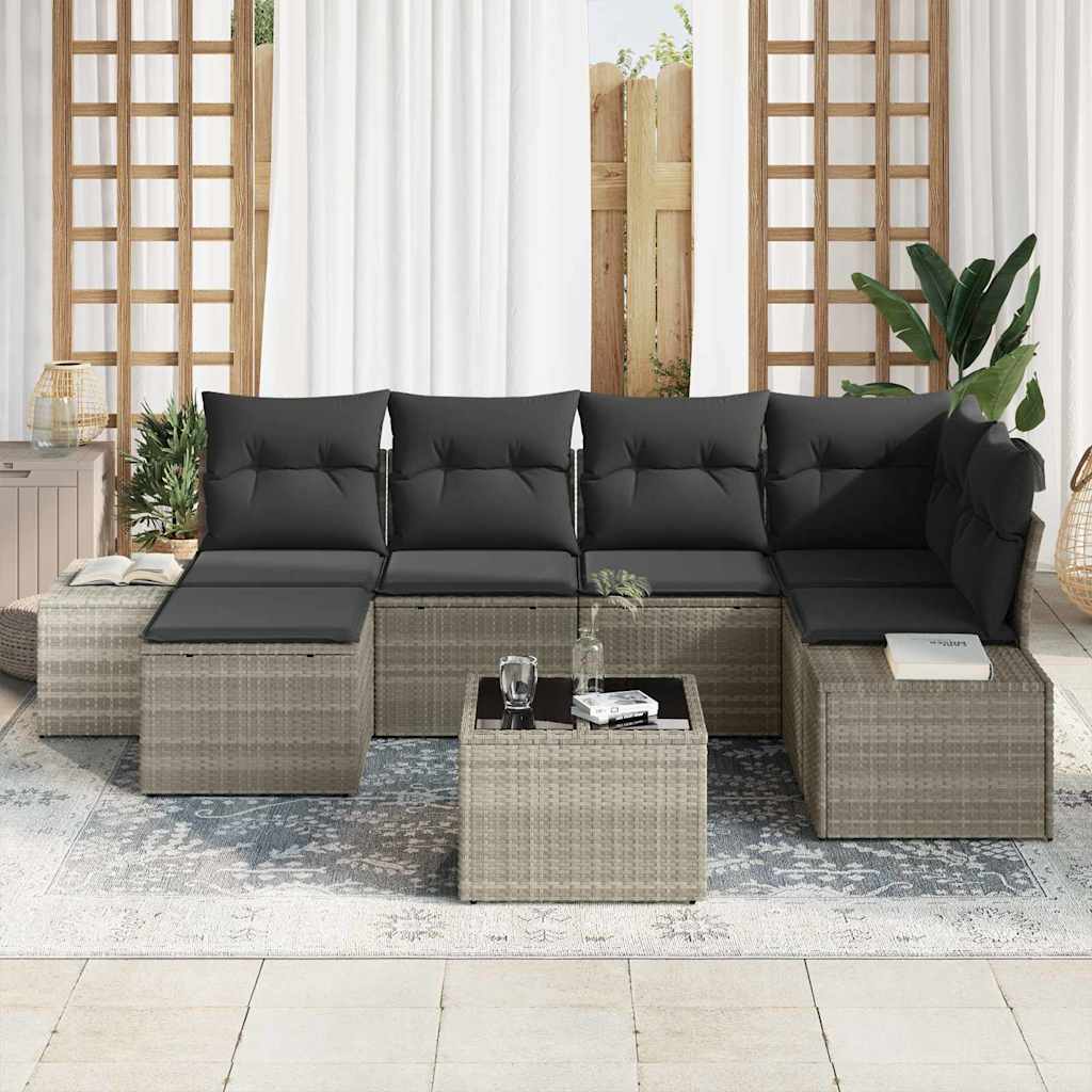 Garten-Sofa-Set 7 pcs Hellgrau 264 x 154 x 85 cm Poly Rattan
