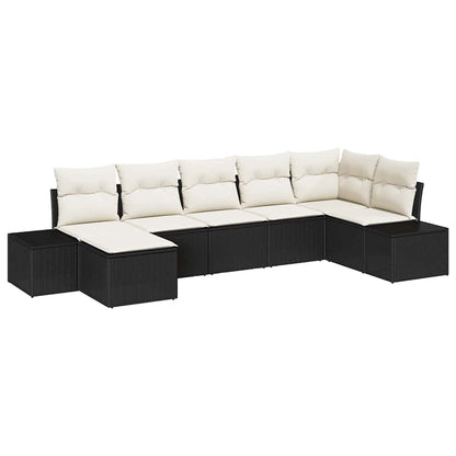 Garten-Sofa-Set mit Kissen 7 pcs Schwarz Poly Rattan