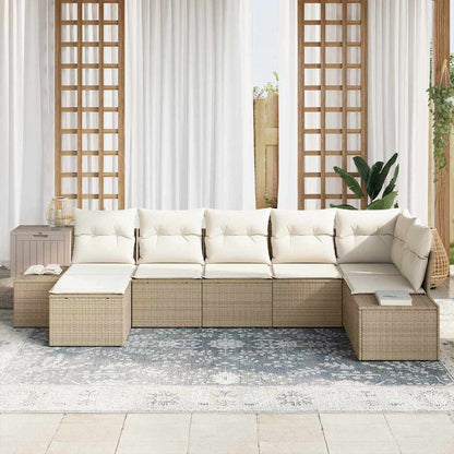 Garten-Sofa-Set mit Kissen mit Speicher 7 pcs Beige Poly Rattan