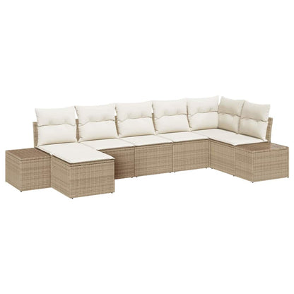 Garten-Sofa-Set mit Kissen mit Speicher 7 pcs Beige Poly Rattan