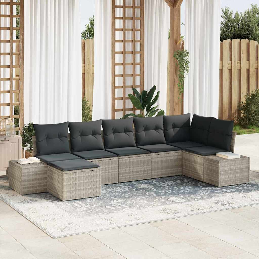 Garten-Sofa-Set mit Kissen 7 pcs Hellgrau Poly Rattan