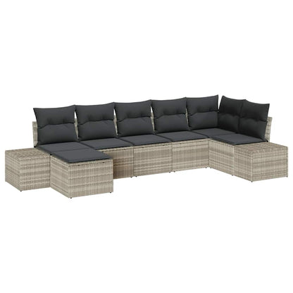 Garten-Sofa-Set mit Kissen 7 pcs Hellgrau Poly Rattan