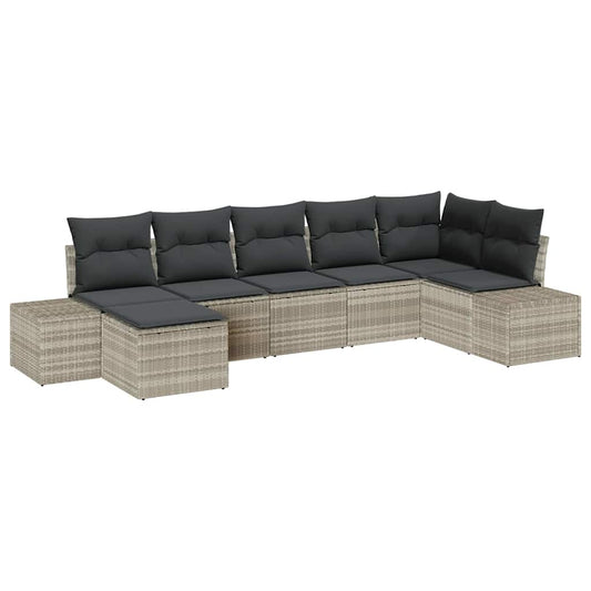 Garten-Sofa-Set mit Kissen 7 pcs Hellgrau Poly Rattan