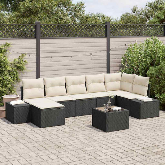 Garten-Sofa-Set mit Kissen 8 pcs Schwarz Poly Rattan