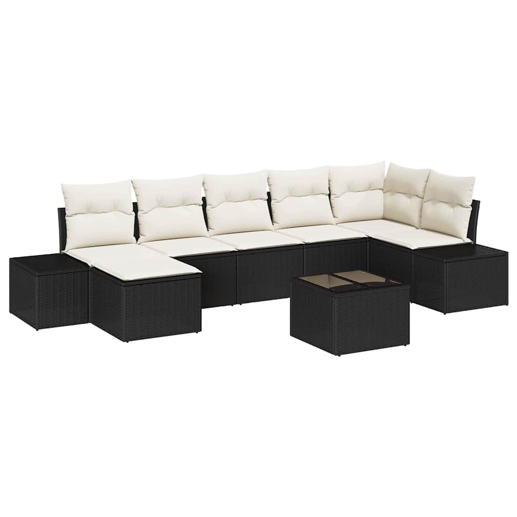 Garten-Sofa-Set mit Kissen 8 pcs Schwarz Poly Rattan