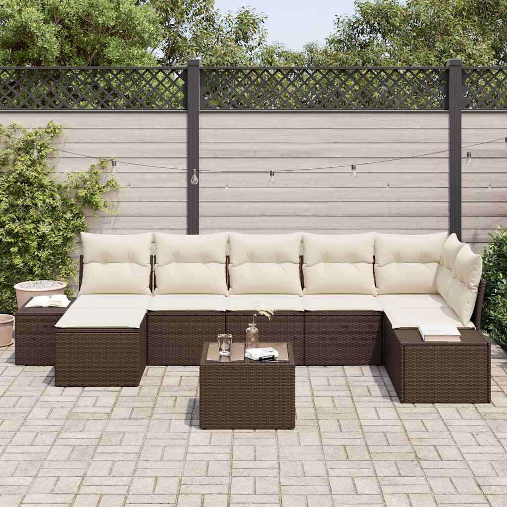 Garten-Sofa-Set mit Kissen mit Speicher 8 pcs Braun Poly Rattan