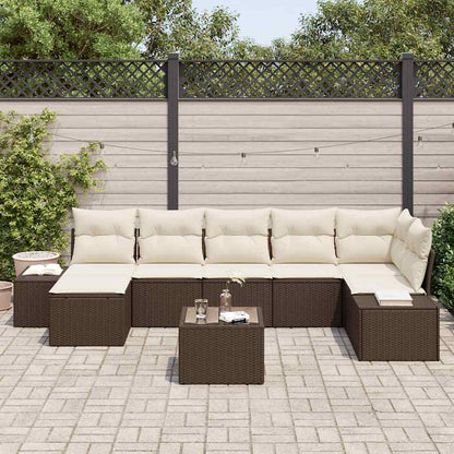 Garten-Sofa-Set mit Kissen mit Speicher 8 pcs Braun Poly Rattan