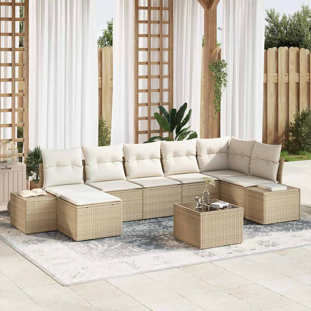 Garten-Sofa-Set mit Kissen mit Speicher 8 pcs Beige Poly Rattan