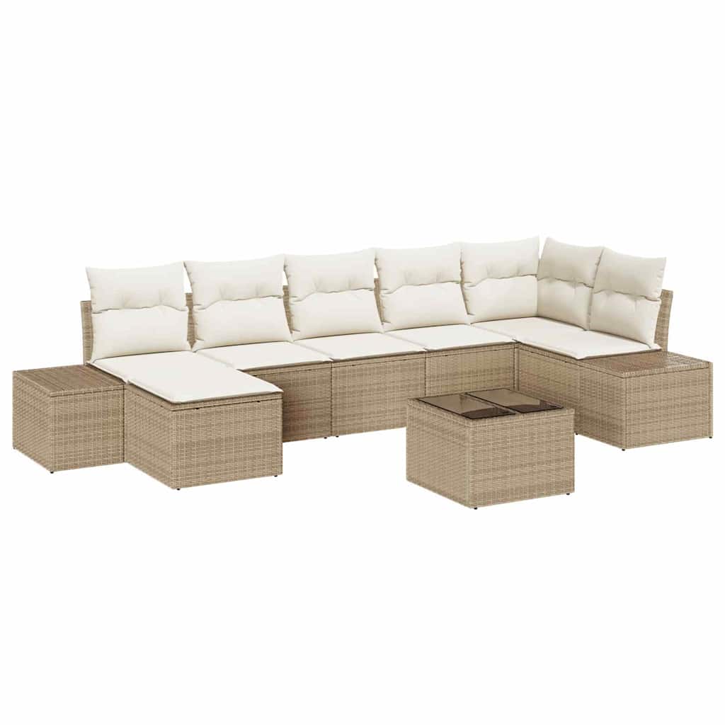 Garten-Sofa-Set mit Kissen mit Speicher 8 pcs Beige Poly Rattan