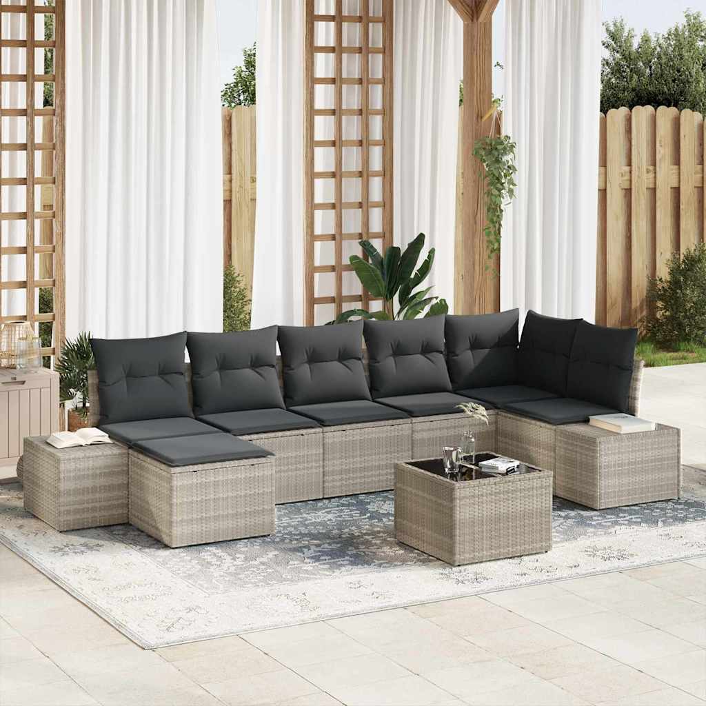 Garten-Sofa-Set mit Kissen 8 pcs Hellgrau Poly Rattan