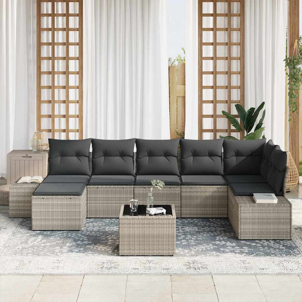 Garten-Sofa-Set mit Kissen 8 pcs Hellgrau Poly Rattan