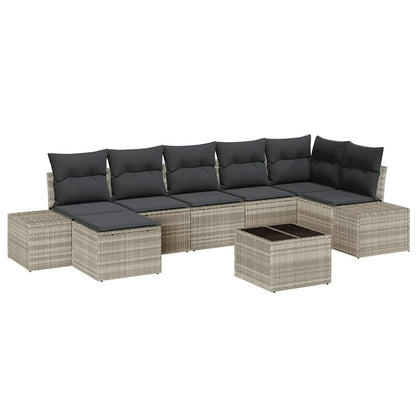Garten-Sofa-Set mit Kissen 8 pcs Hellgrau Poly Rattan